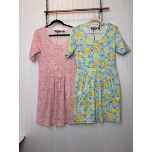 LANDS’ END DRESSSES Pink & Blue Mini Summer Casual Short Sleeve Bundle Size S